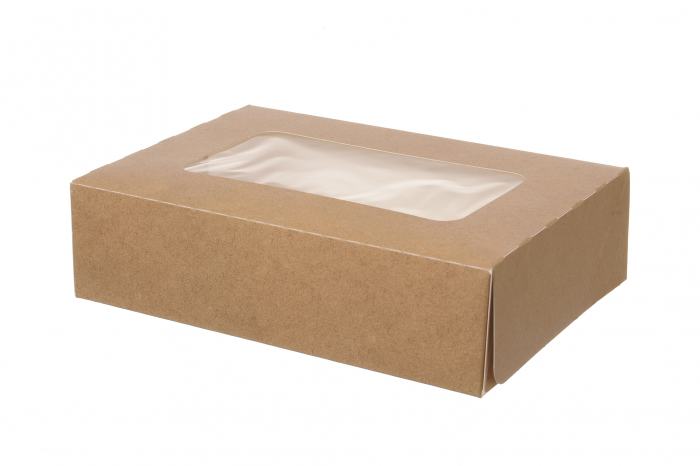Catering Box Kraft "XS" mit Sichtfenster 22,0 x 14,0 x 5,0cm